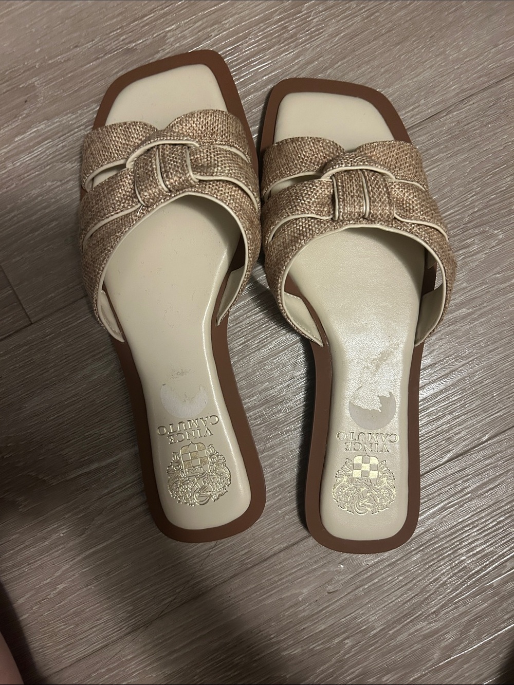 Vince Camuto Metallic Beige Woven Slide Mules